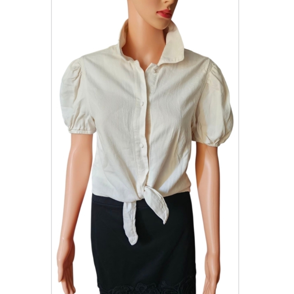Zara White Short Sleeve Button Down Shirt - Picture 2 of 7